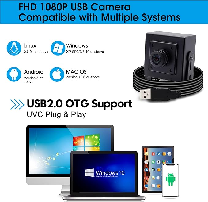 SVPRO 1080P USB PC Webcam Wide Angle Fisheye 180 Degree High Resolution Industrial USB Camera for HD Security SystemPlug and Play Video Conference Camera for WindowsLinux AndroidMac Compatible