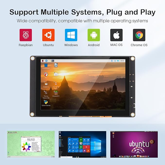 ELECROW 5 Inch Mini Touchscreen Monitor TN Capacitive 5-Point Touch Screen 800×480 HD LCD Display Compatible with Raspberry Pi 5/4/4B/3B+/3B/B+ PC Laptop Driver-Free