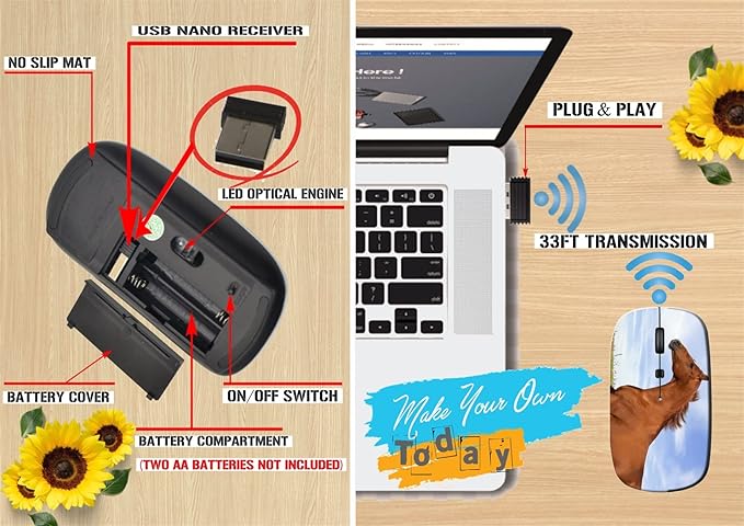 maizi Laptop Mouse Wireless for Chromebook Laptop PC NotebookLaptop Mouses Wireless Image ID: 27572854 Russian Don Horse Running Through th Portable 2.4G USB Receiver Printed in USA