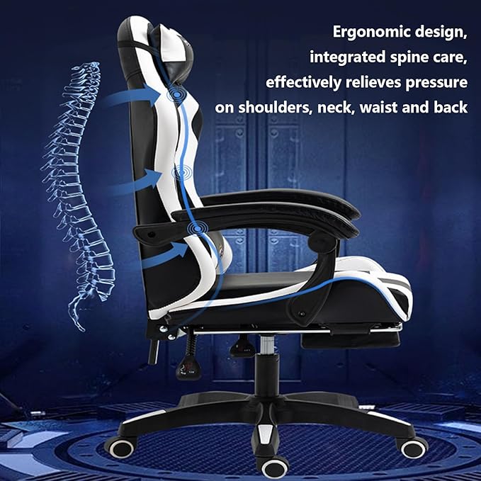 Gaming Chair Office Chair High-back Ergonomic Video Game Chairs with Footrest and Lumbar Support Height Adjustable Racing Style Computer Chair with Swivel Seat and HeadrestOne Size Black