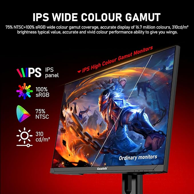 Gawfolk 27 inch 2K QHD(2560×1440) PC Screen 180Hz Gaming Monitor 1ms Without Bezel FreeSync100% sRGB 178° Wide Viewing Angle HDMI2.0 &amp DisplayPort 1.4 75 * 75MM Wall Mount Compatible- Black