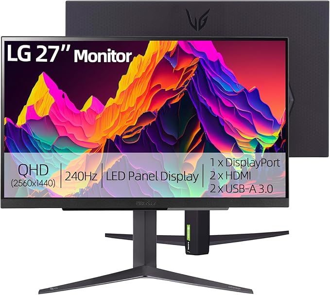 LG 27 QHD Gaming Office Monitor 240Hz IPS Panel1ms NVIDIA G-SYNC Compatible and AMD FreeSync Premium with DisplayHDR 400 1xDisplayPort2xHDMI Black
