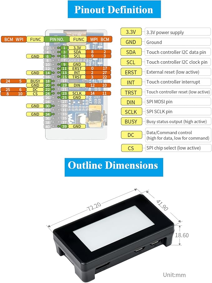 2.13inch Touch e-Paper HAT E-Ink Display 250×122 Pixels Compatible with Raspberry Pi Zero 2 W/Zero 2 WH/Pi Zero W/Pi Zero WH/Pi Zero 5-Point Touch Supports Partial Refresh with ABS Case