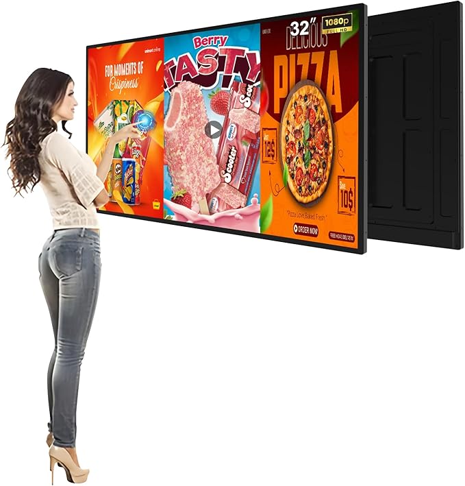 32inch Digital Display 700nits High Brightness Touchscreen Indoor Digital Signage LCD Advertising Display CMS/USB/WiFi/Port Player Smart Split Screen 7/24 Timer Switch