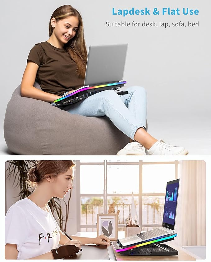 KeiBn Upgarde Laptop Cooling Pad RGB Lights Laptop Cooler 6 Fans for 15.6-17.3 Inch Laptops 7 Height Stands 10 Modes Light 2 USB Ports Desk or Lap Use (A8Blue)