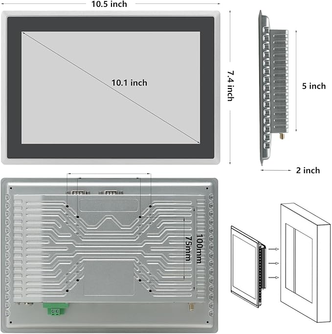 10.1 inch Android 11 Industrial Embedded Interactive Touchscreen Monitor Capacitive Multi-Touch Tablet with Front IP65 Monitor RAM 4G &amp ROM 32G WiFi &amp BT HD-MI-Out &amp USB Ports