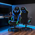 LED Gaming Chairs for Adults Tall and KidsLumbar SupportLED LightsHigh Back Reclining Computer Chair with Headrest(Blueblack)