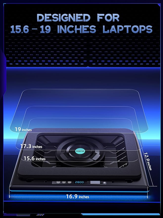 llano V12 Gaming Laptop Cooling Pad RGB Laptop Cooler Laptop Cooling Fan Stand with 5.5 Inch Powerful Turbofan for 15.6-19in Laptop Adjustable Speed Dustproof 3-Port USB Hub Black (RGB)