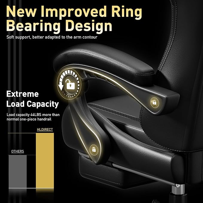 HLDIRECT Gaming Chair Ergonomic Video Game Seat with 360° Swivel &amp Lumbar Massage Computer Chair PU Leather Cushion for Adults Home/Office Use (Black)