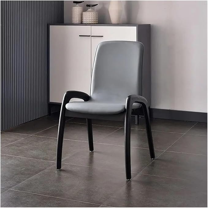 Adjustable Office Computer Chair with Armrest 1pcs Leather Upholstered Dining Chair with High Backrest Solid Wood Frame(Warm Grey)