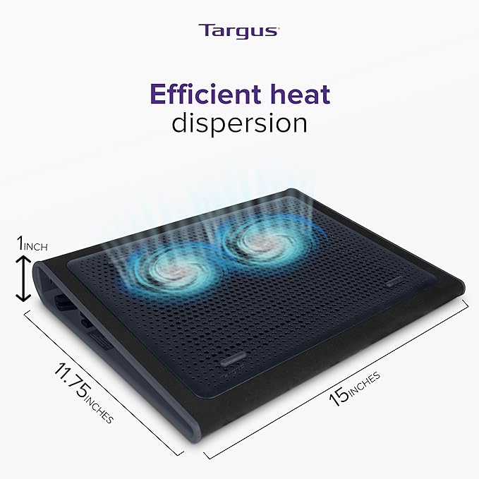 Targus 17 Inch Dual Fan Lap Chill Mat - Soft Neoprene Laptop Cooling Pad for Heat ProtectionFits Most 17 Laptops and Smaller - USB-A Connected Dual Fans for Heat Dispersion (AWE55US)(Pack of 8)