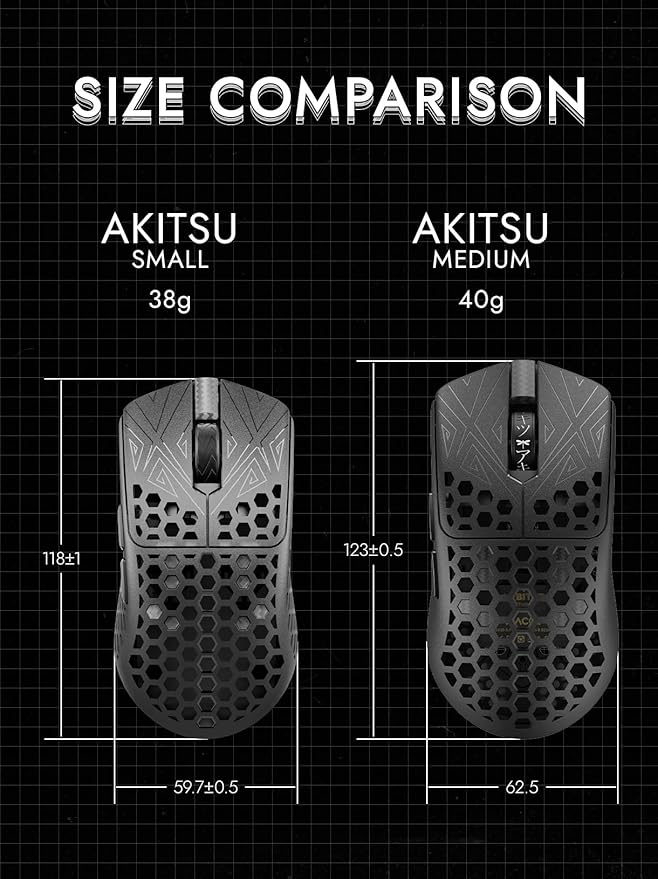 Tenko ARBITER Akitsu Medium Carbon Fiber Gaming Mouse - Ultra-Light 40g Wireless 8K Polling 30K DPI PIXART 3950 Sensor 60Hr Battery LCD Receiver Display - White