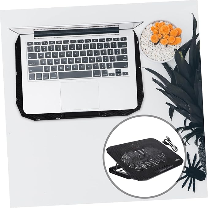 Height Laptop Cooling Pad with Dual USB Ports Foldable Desktop Stand for Notebooks Silent Heat Dissipation Rack for Office Home Gaming and Study Use