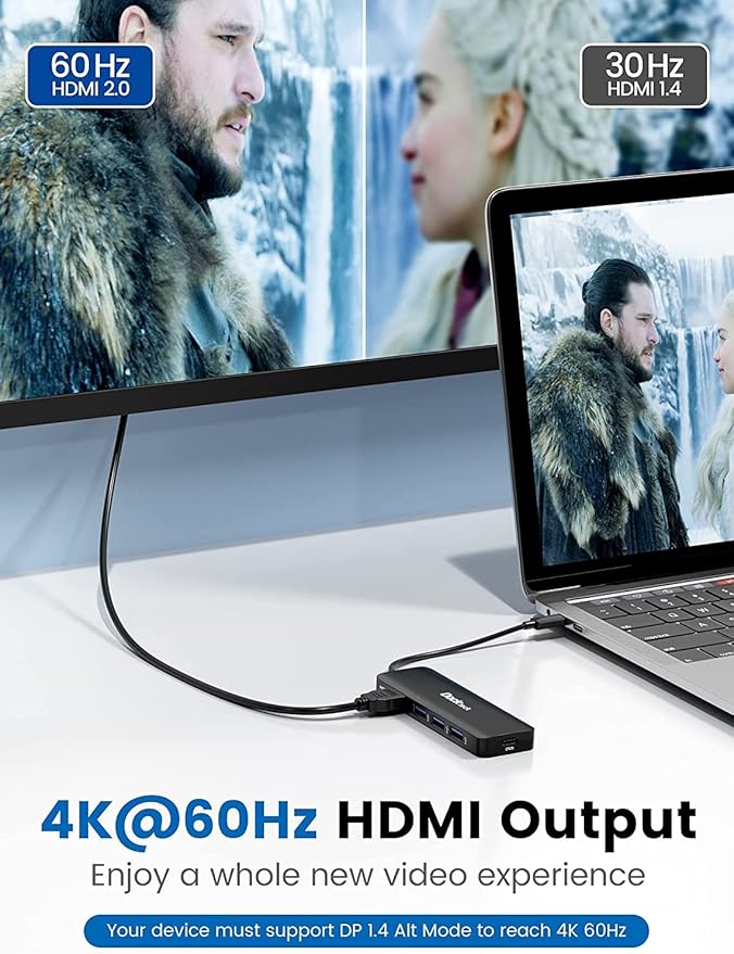 USB C HUB 4K 60Hz Dockteck USB-C Multiport Adapter 5-in-1 with 4K HDMI 100W Power Delivery 3 USB 3.0 Data Port for MacBook Pro/Air M1 2020 iPad Pro 2021 iPad Mini 6 Surface Pro and More