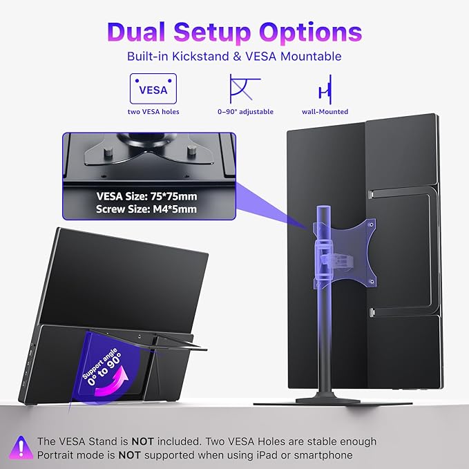 VisionOwl Portable Monitor for Laptop IPS USB-C HDMI Travel Second Monitor for MacBook Pro Air PC PS5 Xbox Portable Second Screen Built-in Kickstand Speakers VESA Mountable 15.6 Inch