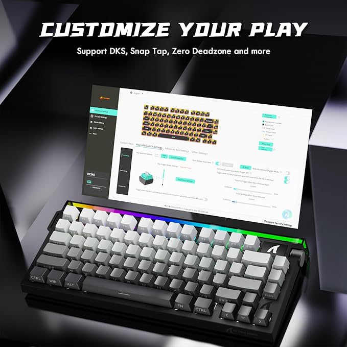 ATTACK SHARK R85HE Wired 75% Hall Effect Rapid Trigger Mechanical RGB Gaming Keyboard with 8K Polling0.05mm RT Accuracy0.08MS LatencyMagnetic Switch5 Layer Sound DampedDriver for PC(Moonlight)