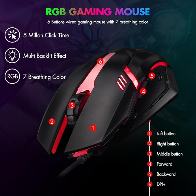 CHONCHOW 87 Keys TKL Gaming Keyboard and Mouse Combo Wired LED Rainbow Backlit Keyboard 800-3200 DPI RGB Mouse Gaming for PS4 Xbox PC Laptop Mac