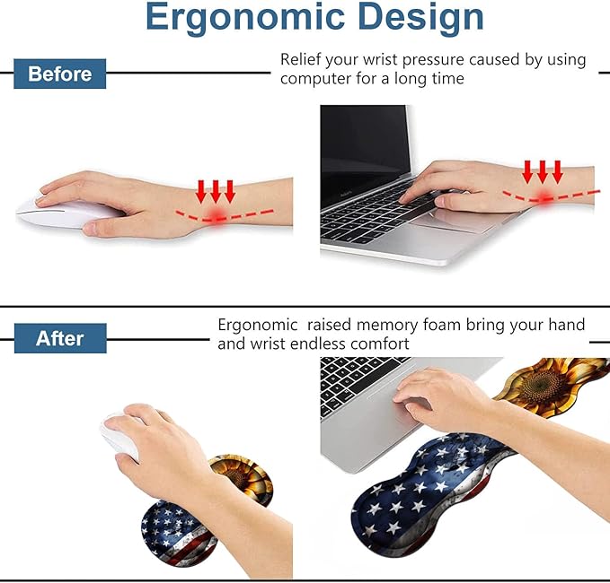 Ergonomic Keyboard Wrist Rest &amp Mouse Pad Wrist Rest Set Large XXL Gaming Desk Mat 31.5x 11.8 with Memory Foam Easy Typing Pain Relief for Office &amp Home American Flag Sunflower