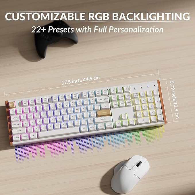 Keychron K10 HE Hall Effect Keyboard Wireless Magnetic Switch Hot Swappable Adjustable Actuation Rapid Trigger Mode with Aluminum + Wood Frame Full-Size Custom RGB for Mac Windows Linux - White