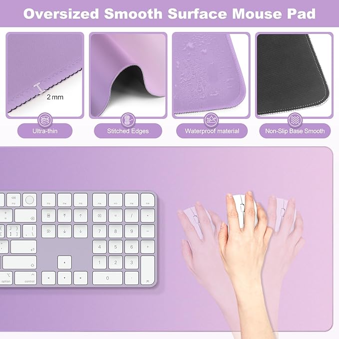 4-in-1 Large Gaming Mouse Pad Keyboard Wrist Rest Pad &amp Wrist Support Mousepad Set Extended Desk Pad Waterproof Desk Mat for Home Office Decor Study Game 35.4×15.7 Inches I Purple Pink Lavender