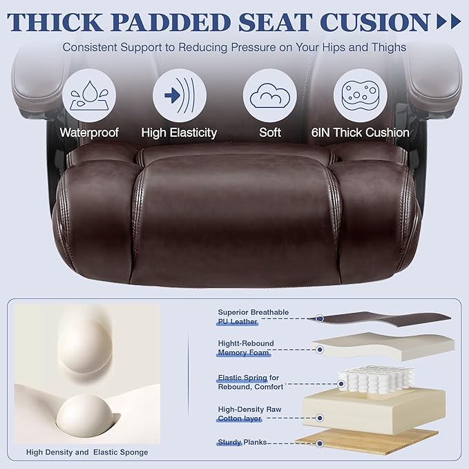 Office Chair Ergonomic Big and Tall 500lbs Computer Desk Chairs Heavy Duty Executive Breathable Leather Chair with Adjustable High Back Lumbar Support Swivel PC Chair
