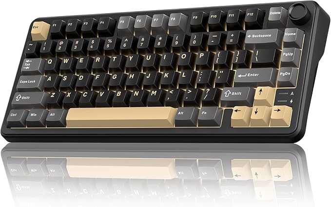 RedThunder K75 Wireless Mechanical Keyboard CNC Knob Tri-Mode BT5.0/2.4GHz/USB-C Hot Swappable Custom Pre-lubed Linear Coconut Switches Gasket Structure RGB Gaming Keyboard Black-Gold