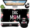 Large Mouse Pad Ergonomic Mouse Pad with Wrist Rest and Keyboard Wrist Rest 4 in 1 Set 31.5 x11.8 inch Extended Desk Pad for Home Office Cute Dog Mom Floral Pattern XXL Black Gaming Mouse Mat