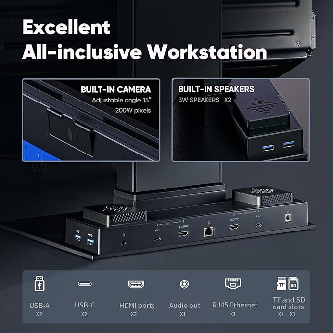 MP Mobile Pixels Geminos X (2 x 24 inch) Dual Stacked Computer Monitor All-Inclusive Workstation 65W USB-C Charging 2K Bottom Touchscreen 1080P Webcam&ampSpeakers USB-A/USB-C/HDMI (Renewed)