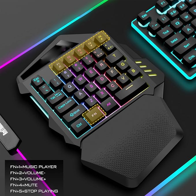 One Handed RGB Mechanical Gaming Keyboard 35 Keys Type C Professional Gaming Keypad 2.4G Wire Less RGB Lighting ABS 35 Keys Gaming Keyboard Ergonomic for Computer 2000mAh