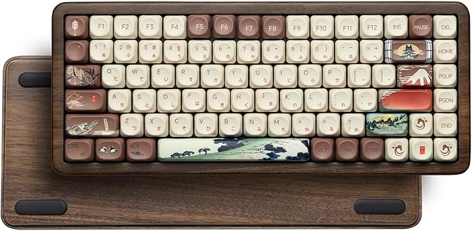Womier 75% Wireless Creamy Keyboard with Wood Shell QMK/VIA WD75 V2 Retro Mechanical Gaming Keyboard 8000mAh Battery Tri-Mode Custom Key Board RGB Hot Swappable MOA Japanese Keycap-Linear Switch