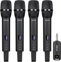 Rechargeable Wireless Microphones 4 Pro Handheld Cordless Mics System Dynamic with Echo Treble BASS VOL Control for Karaoke Singing Church Party 1/4'' Output D240 Black