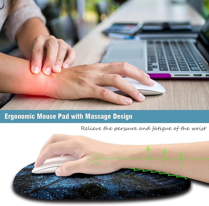 Mouse Pad Wrist Support Ergonomic Mouse Pad with Wrist Rest Memory Foam Massage Design &amp Non-Slip PU Base MousePads for Pain Relief Desk Office Home Blue Sky Tree