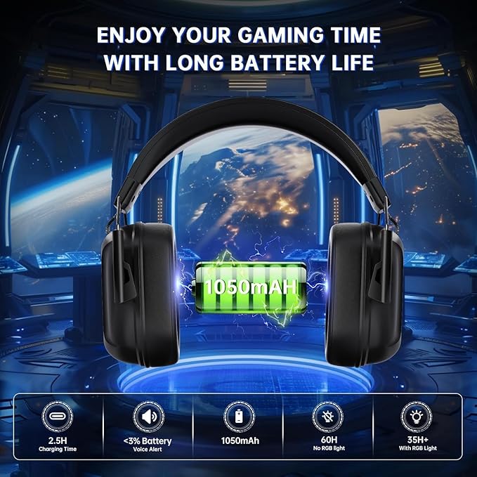 RYR Wireless Gaming Headset for Xbox Series X|S Xbox One PC PS4/5 Mac Switch Mobile 3D Surround Sound Bluetooth 5.3 60H Battery Gaming Headphones with Detachable Noise Canceling Mic-Black