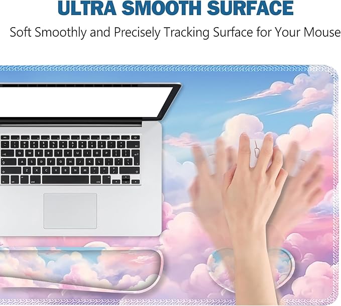 ToLuLu Large Mouse Pad Desk Pad Set Wrist Rest Support Desk Mat for Keyboard and Mouse 4PCS 35.4”x15.7 XXL Giant Mouse Pad Non-Slip Base Stitched Edges Mousepad for Home Office Dreamy Clouds