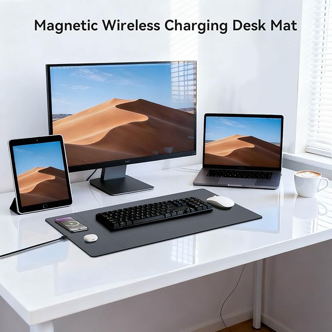 Wireless Charging Mouse Pad 15W Fast Charge Magnetic Charger Desk Pad Large Office Desk Mat (23.4x15.6) with Ultra-Smooth Surface Gray Computer Mousepad for MacBook PC Laptop
