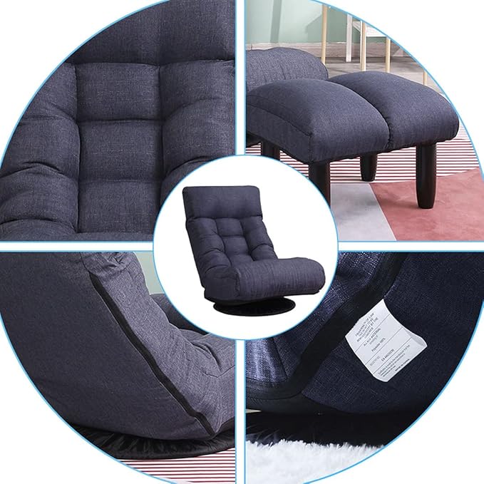 Chaise Lounge Indoor with Ottoman 360° Swivel Video Game Chairs Folding Chair Indoor with Adjustable Backrestwith Floor Gaming Chair for Bedroom Living Room Floor Sofa Navy Blue
