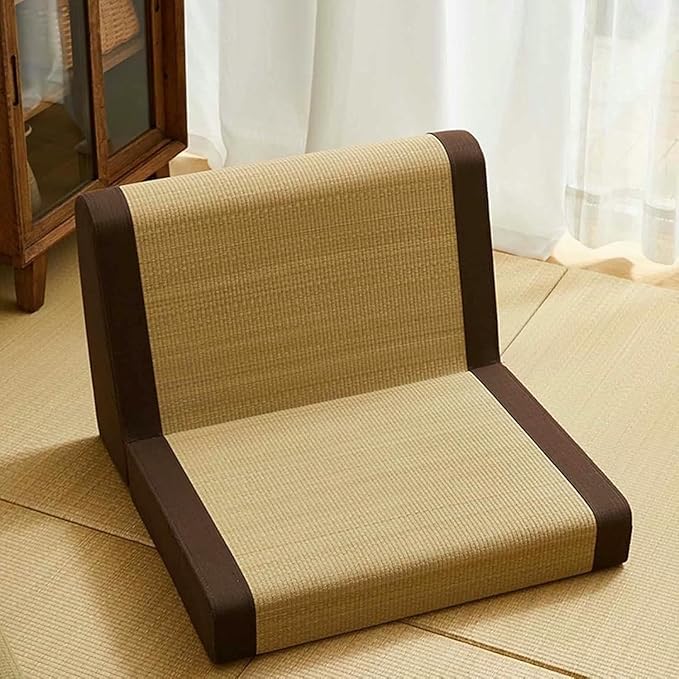 ELEFOCUS Foldable Japanese Style Tatami Chair with Backrest Lightweight Grass Chair for Meditation Lounge Reading Gaming(Curry)