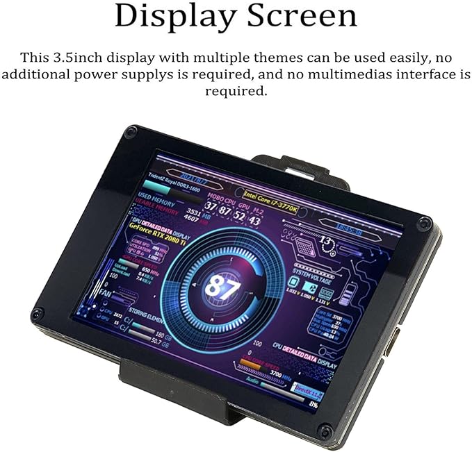 3.5in Computer Temp Monitor 360° Rotatable CPU Hardware Temperature Monitor Display with Customized Layout USB Cable Connect PC Sensor Panel USB Mini Screen for RasPi Linux Windows
