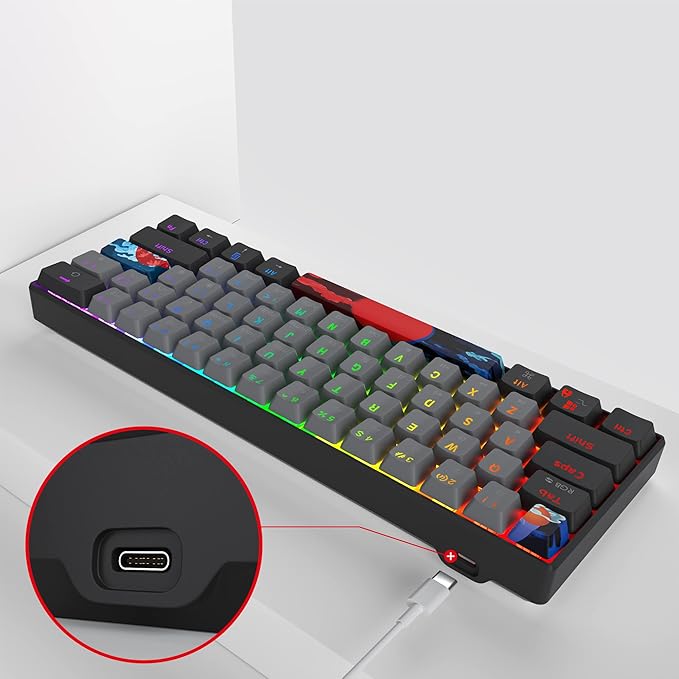 Owpkeenthy 60% Percent Keyboard Mechanical Gaming Blue Switch Ultra Compact RGB Wired 60% Gaming Keyboard N-Key Rollover for PC Gamer(Black/Blue Switch)