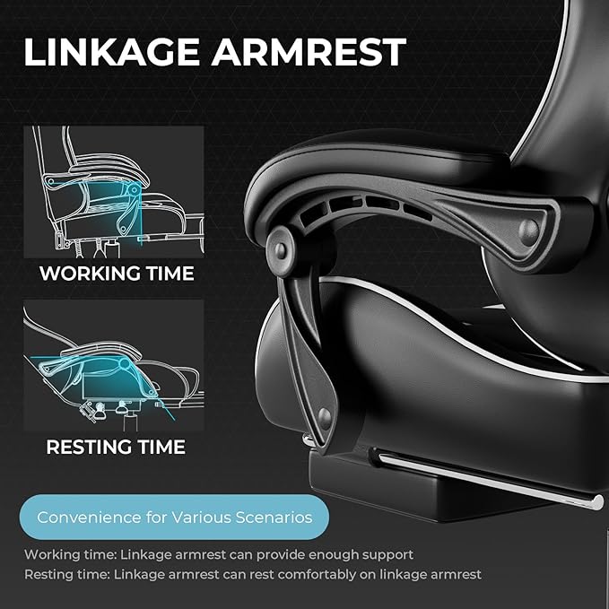 GTPLAYER Gaming Chair Computer Chair with Footrest and Lumbar Support Height Adjustable Game Chair with 360°-Swivel Seat and Headrest and for Office or Gaming (White)