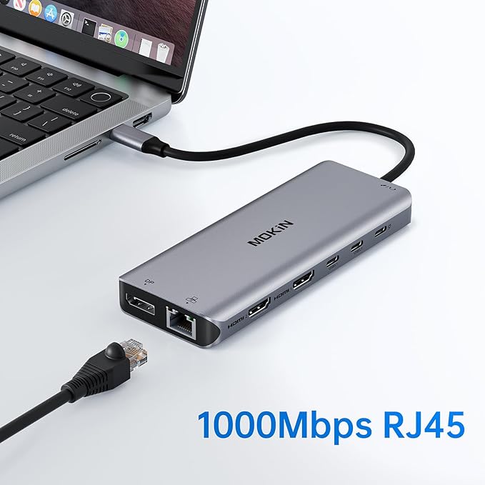 USB C Laptop Docking Station Dual Monitor Dual HDMI 4K DP Triple Display Hub 13 in 1 MOKiN USB C Hub with 3 Monitors DisplayPort USB 3.1 RJ45 100W PD Card Reader Audio/Mic for Dell HP Lenovo