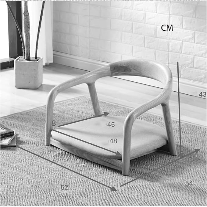 Aimeryup Balcony Legless Chair Floor Chair Wooden Artificial Leather Cushion Set Back Support Lazy Shop 52X54X43CM(Size:52X54X43CMColor:B)