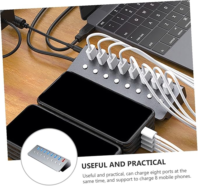 USB Hub Charging Port with Separate On/Off Switch USB Expansion Transfer Splitter for Laptop and Desktop for Business Travel and Multi-Device Charging