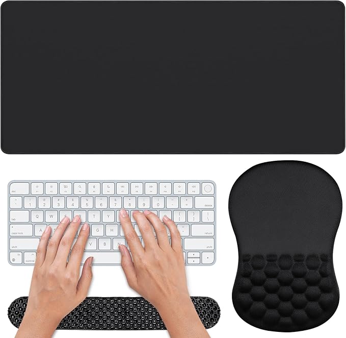 3 in 1 Set Ergonomic Mouse Pad with Wrist Rest Keyboard Wrist Rest Non-Slip Desk Pad Memory Foam Breathable Support for Prolonged Typing and Mouse Use Relief from Wrist Fatigue Jamboa