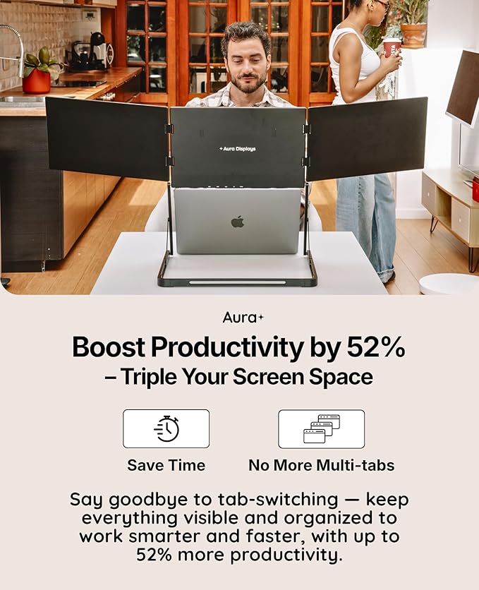 Triple Aero 15.6” Pro Max | Premium Triple Portable Monitor Extender | Full Aluminum | Quad Screens | 3×15.6” FHD 1080P HDR IPS | USB-C &amp HDMI | Compatible with 11-18” Laptops