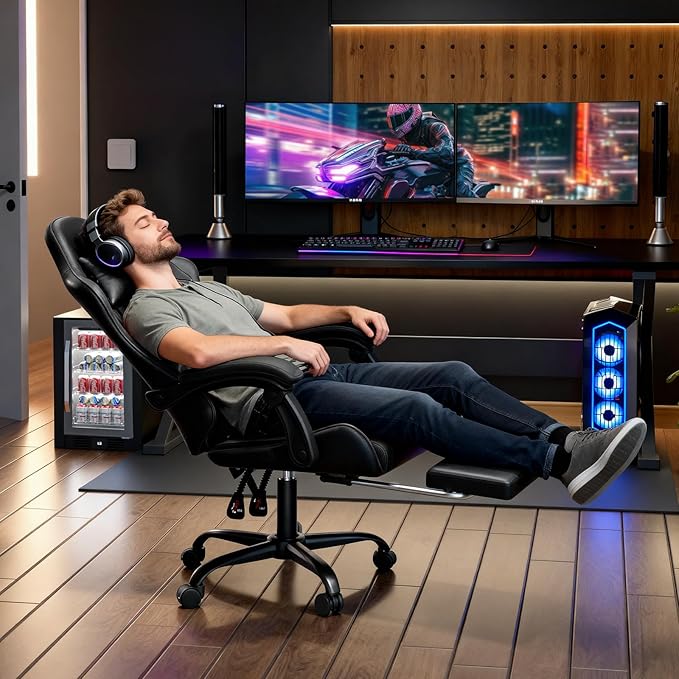 Magshion Gaming Chair Ergonomic Computer Chair with Linkage Armrests Height Adjustable Video Game Chair with Footrest and Headrest for Silla Gamer and Adults 350 Lbs Capacity Black