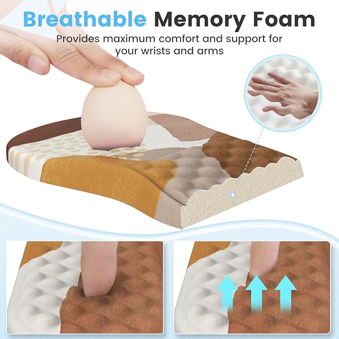 HAOCOO Ergonomic Mouse Pad with Wrist Support and Keyboard Pad Set 3 PCS Computer Carpal Tunnel Mouse Pads for Desk with Coaster Memory Foam Mousepad for Home Office Brown Boho