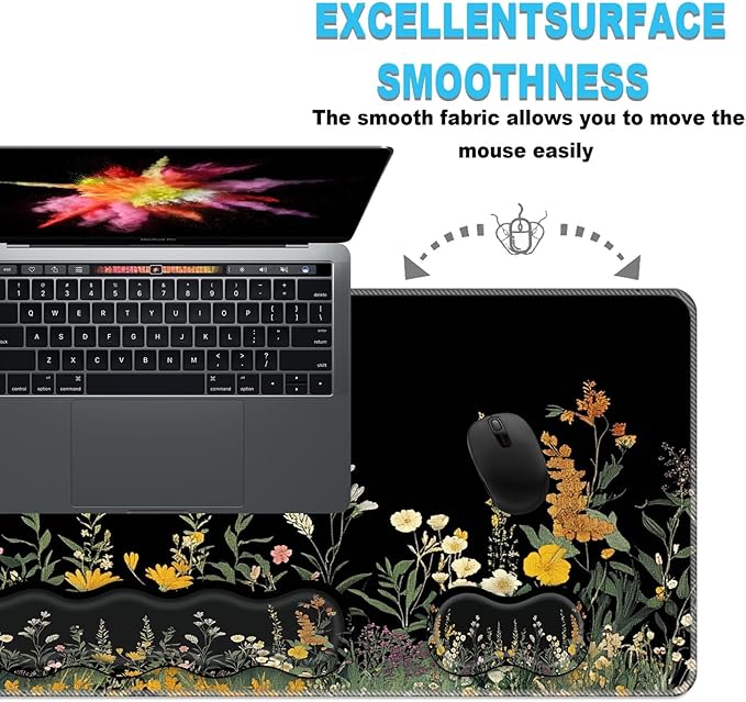 Keyboard Wrist Rest and Mouse Pad Set31.5x11.8 Inches Desk MatWaterproof Non-Slip Ergonomic Wrist Support for Pain ReliefExtended Desk Protector for Office Home GamingWeeds