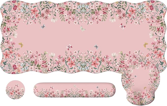 iLeadon Desk Matt for Desktop Non Slip Base Mouse Pad with Wrist Rest Wrist Pad for Keyboard Gaming Mouse Pad Large Anti-Fatigue Gel Mousepad with Wrist Support (Pink)