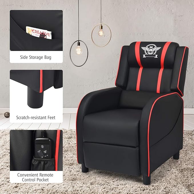 Harmony-Furniture Modern Massage Gaming Recliner Chair PU Leather Home Theater Recliner Chairs w/Footrest and Massage Racing Style Sofa Chair for Living Bedroom Gaming Room (Red)